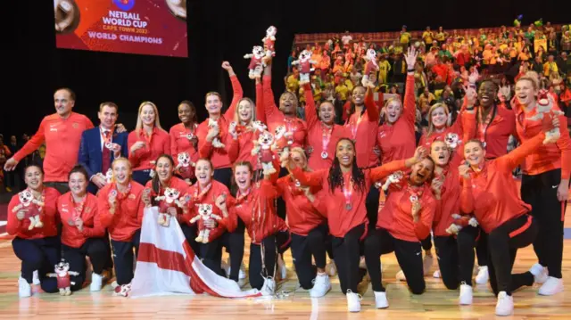 England celebrate their silver medals at the World Cup