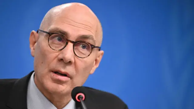 UN High Commissioner for Human Rights Volker Turk addresses a press conference in Geneva, on December 6, 2023. Palestinians living in the Gaza Strip are living in "utter, deepening horror", the UN human rights chief said on December 6, 2023, as he called for an urgent ceasefire between Israel and Hamas.