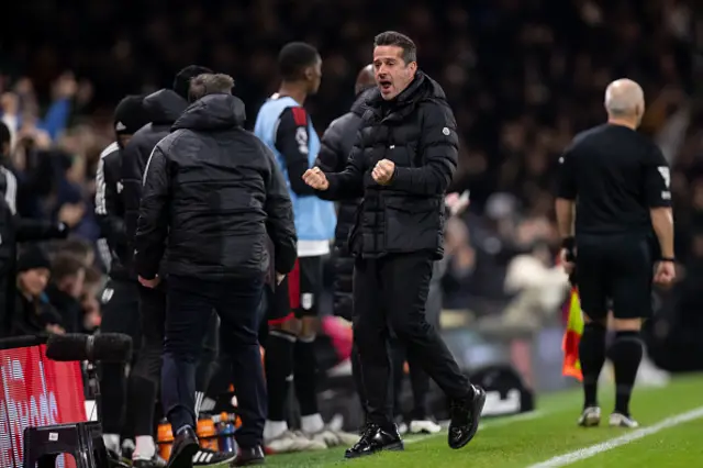 Marco Silva of Fulham celebrates after Fulham score