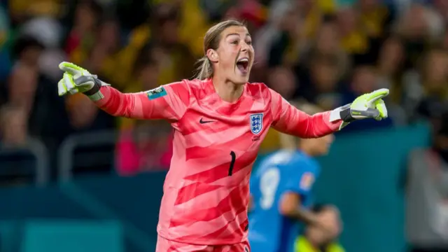 Mary Earps celebrates at the World Cup