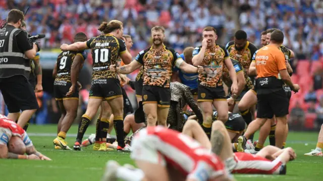 Leigh Leopards celebrate their Challenge Cup triumph