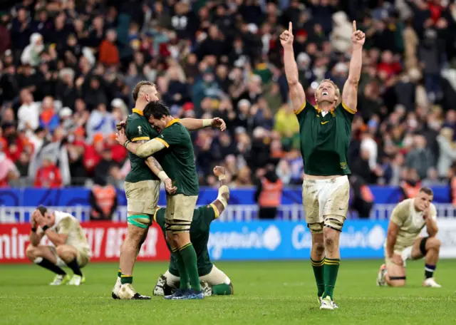 South Africa celebrate against England