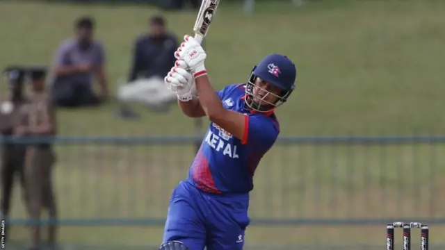 Nepal's Kushal Malla batting