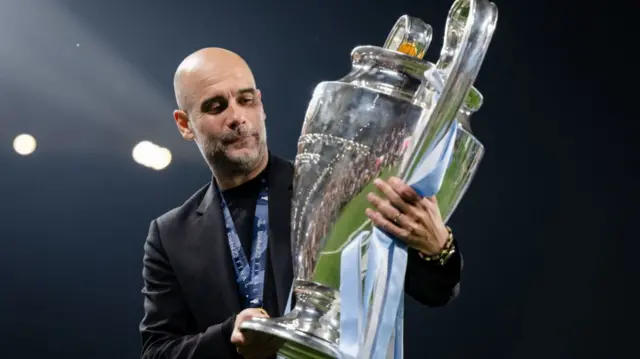 Pep Guardiola with the Champions League trophy