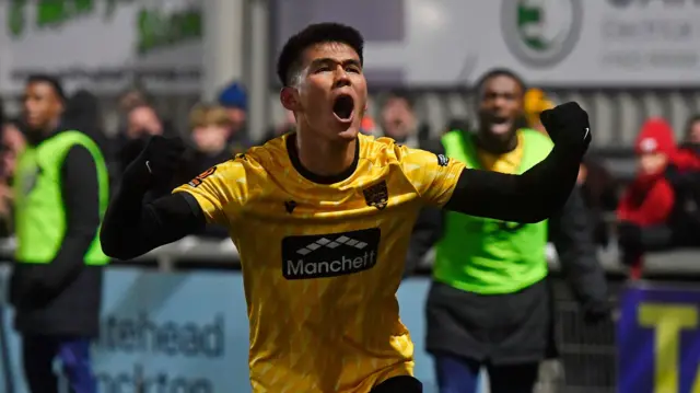 Bivesh Gurung celebrates scoring for Maidstone