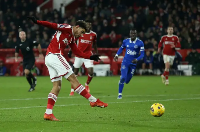 Gibbs-White shoots at goal on the volley.