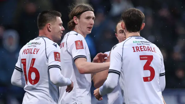 Jon Dadi Bodvarsson celebrates scoring his hat-trick against Harrogate