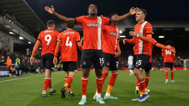 Luton players celebrate