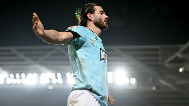 Wesley Hoedt celebrates scoring for Watford