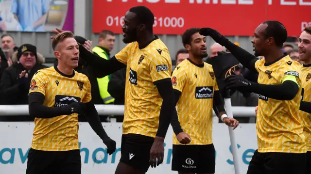 Maidstone celebrate Sam Corne's equaliser against Barrow