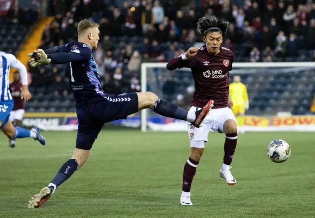 Will Dennis wiped out Yutaro Oda during the first half at Rugby Park