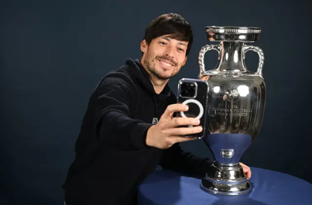 David Silva poses with the European Championship trophy