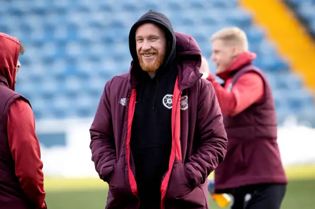 Hearts forward Liam Boyce is well wrapped up at Rugby Park