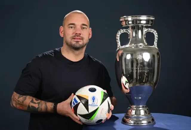 Wesley Sneijder poses with the European Championship trophy