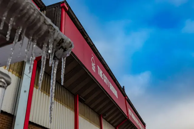 Ice hangs from a stand at the City Ground.