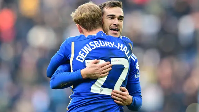 Harry Winks celebrates scoring for Leicester