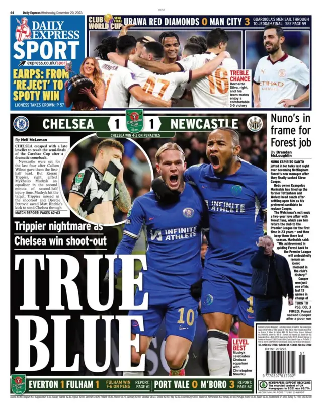 Daily Express back page 20 December 2023