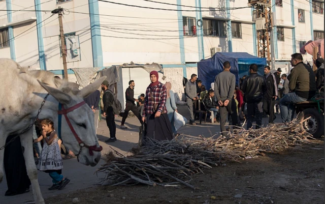 Displaced Palestinians in the Khan Yunis refugee camp in southern Gaza on 19 December 2023