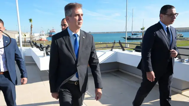 Eli Cohen (left) and Constantinos Kombos visiting the port of Larnaca