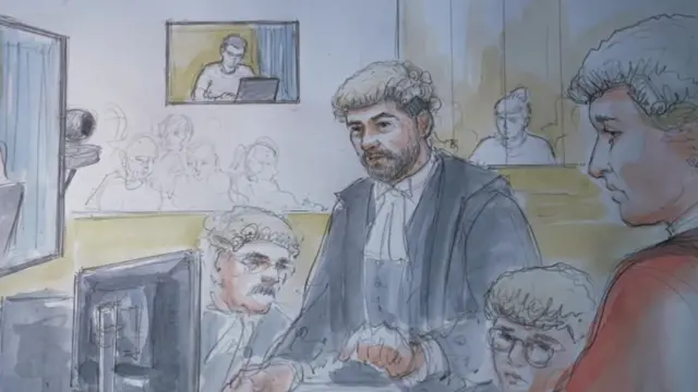 Court sketch as boy Y gave evidence via video link