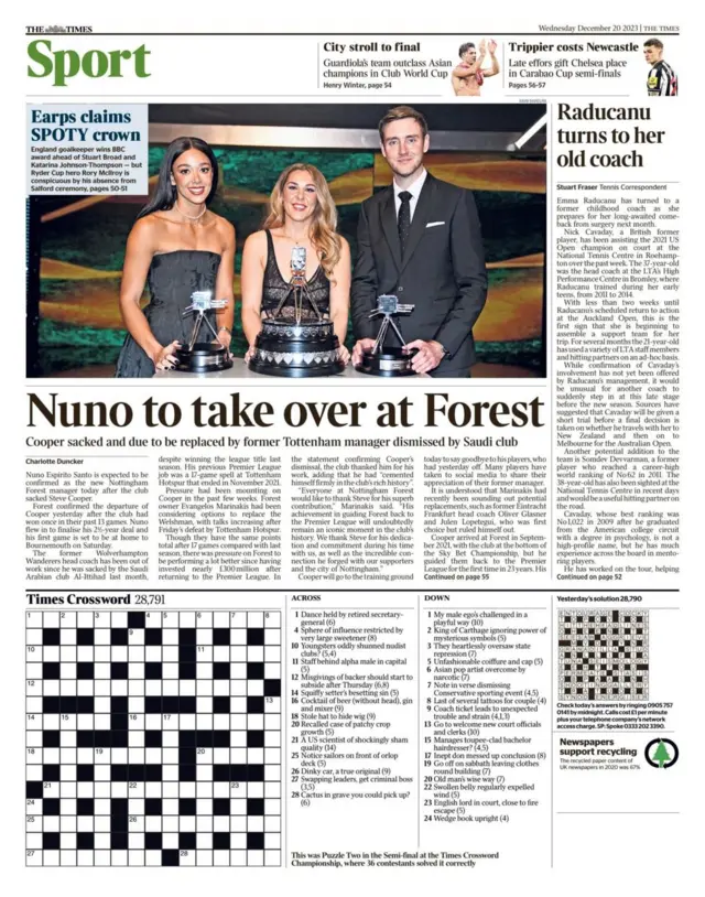 The Times back page 20 December 2023