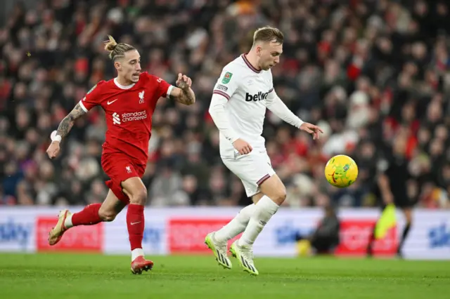 Kostas Tsimikas and Jarrod Bowen.