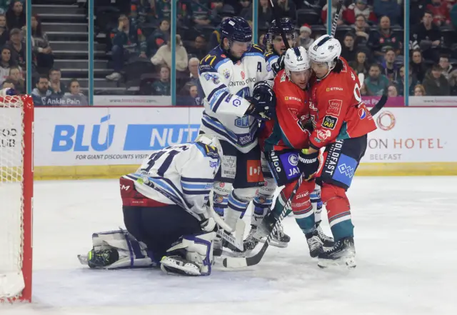 Action between Coventry Blaze and Belfast Giants