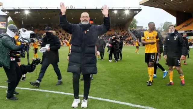 Nuno Espirito Santo celebrates promotion with Wolves