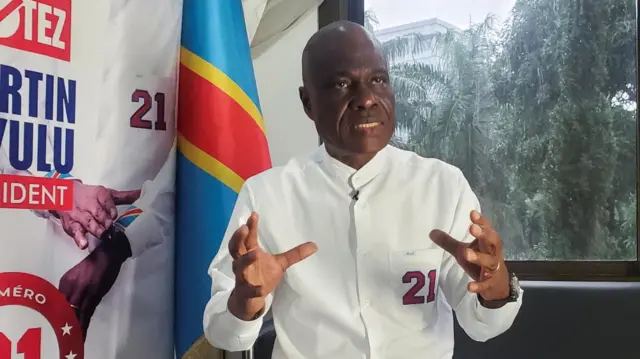 Congolese political veteran and presidential candidate Martin Fayulu speaks during his interview with Reuters in Kinshasa, Democratic Republic of Congo, November 23, 2023.