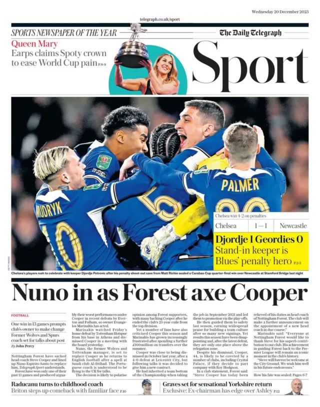 Daily Telegraph back page 20 December 2023