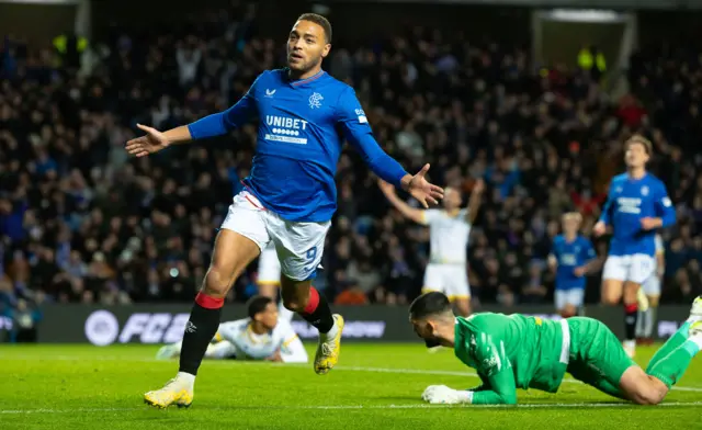 Cyriel Dessers celebrates scoring for Rangers against St Johnstone