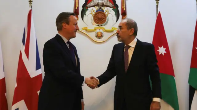 British Foreign Secretary David Cameron meets with Jordanian Foreign Minister Ayman Safadi in Amman, Jordan December 20, 2023.