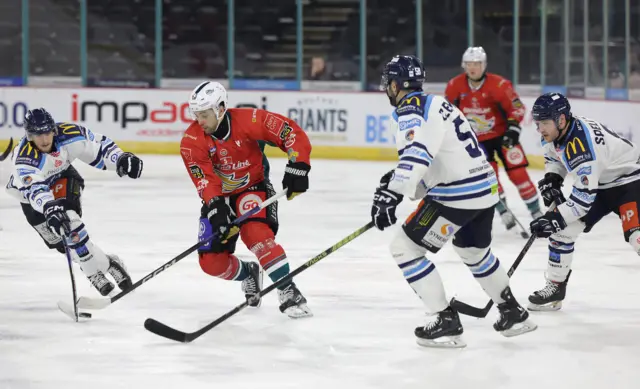 Action between Coventry Blaze and Belfast Giants