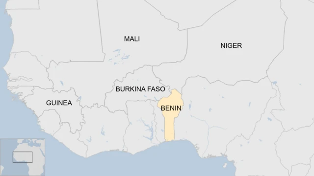 A map showing Benin, Mali, Burkina Faso, Niger and Guinea.