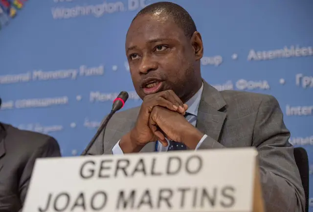 Guinea Bissau's Finance Minister Geraldo Joao Martins speaks during a press conference of African finance ministers at the annual IMF/World Bank meetings in Washington on October 11, 2014.