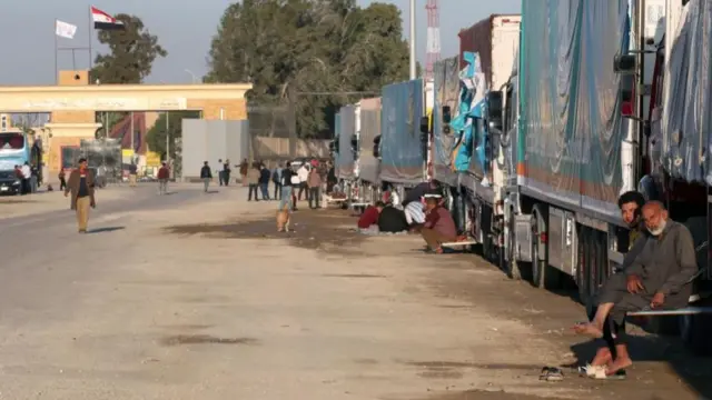 A line of lorries waiting to cross into Gaza