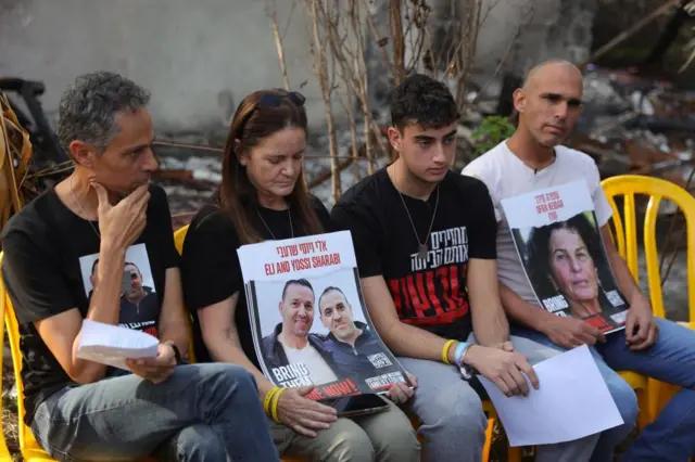 Families of Israeli hostages return to Kibbutz Beeri, Israel. Pictured on 20 December 2023