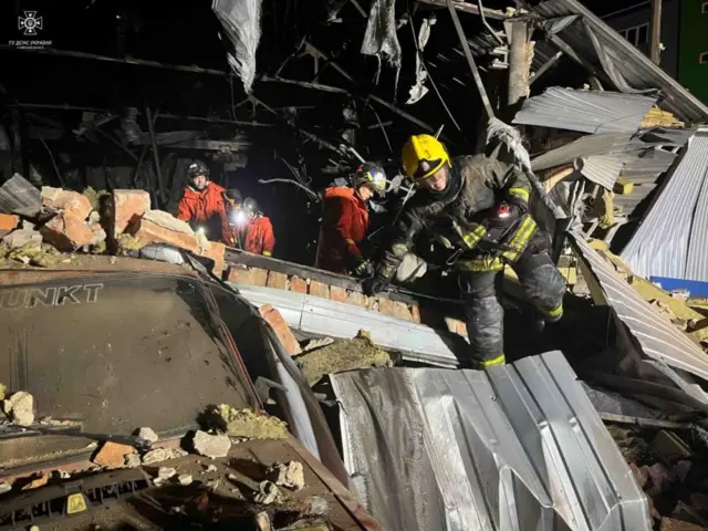 A picture from the State Emergency Service of Ukraine, showing a damaged warehouse in Kyiv on Thursday morning