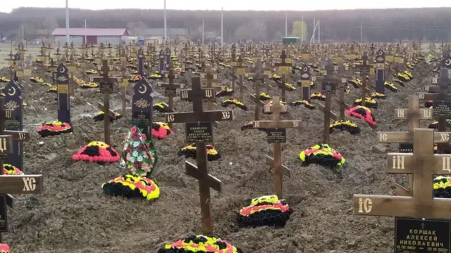 This cemetery in Russia, pictured earlier this year, was used to bury fighters from the Wagner private military company