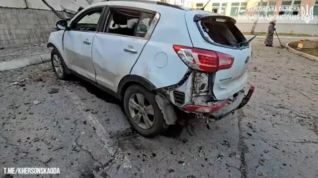 Damage from a Russian attack on a hospital in the Kherson region on 16 December