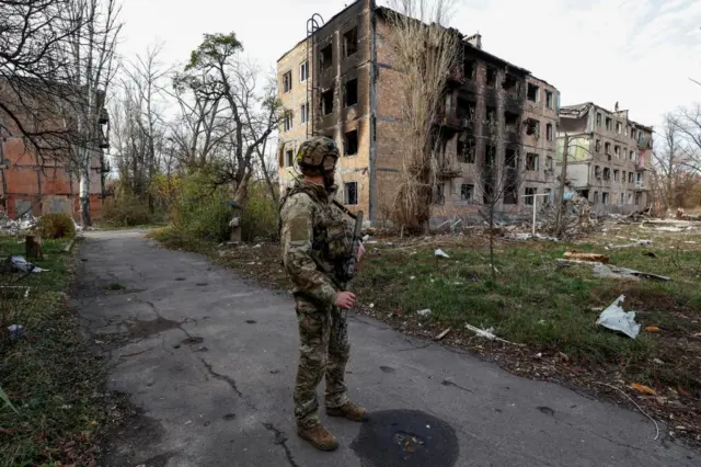 A Ukrainian soldier near Avdiivka, pictured last month