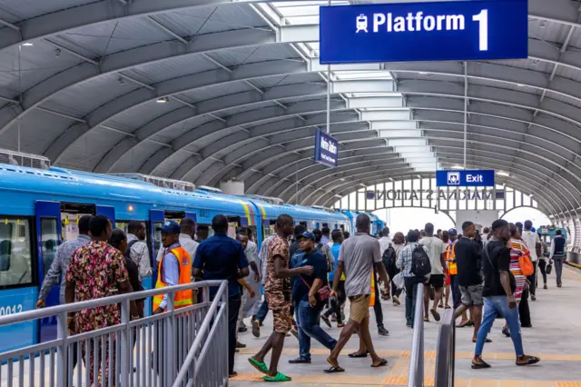 Passengers on the Lagos Blue Line Rail in Lagos, Nigeria, on Tuesday, Sept. 5, 2023.