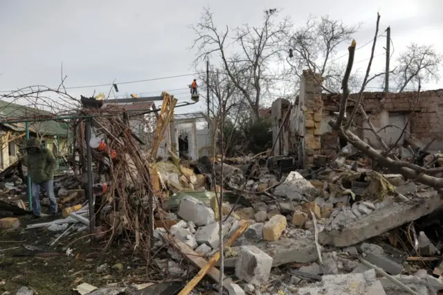 A destroyed building in Odesa, pictured on Sunday