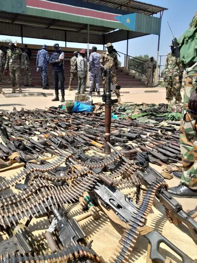 Weapons the army says it has confiscated during raids on civilians in Juba.