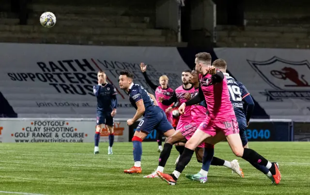 Raith Rovers' Lewis Vaughan heads his side into the lead