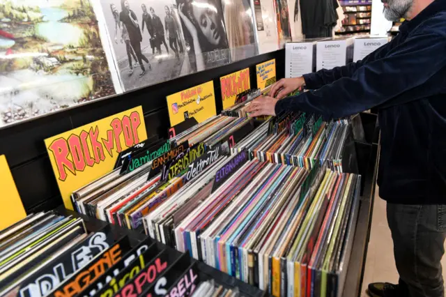 Records in a record shop