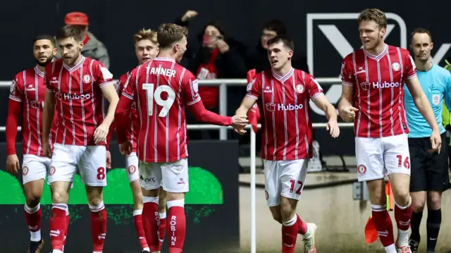 Bristol City celebrate going 3-2 up against Preston