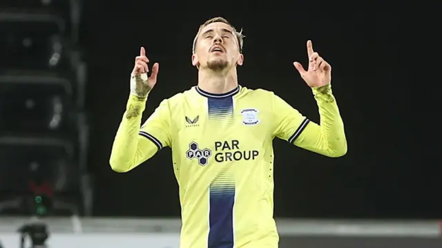 Liam Millar celebrates scoring for Preston