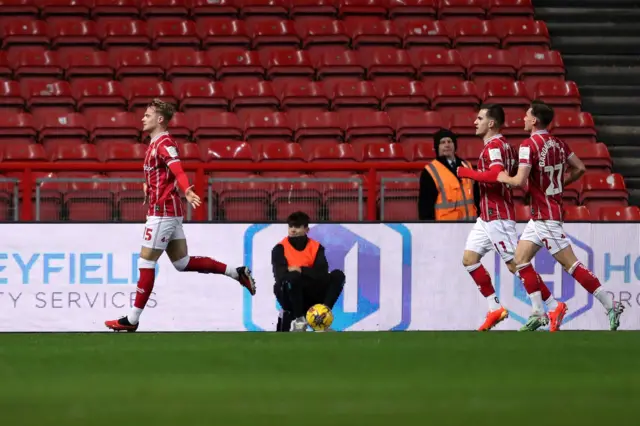 Tommy Conway celebrates giving Bristol City the lead against Hull