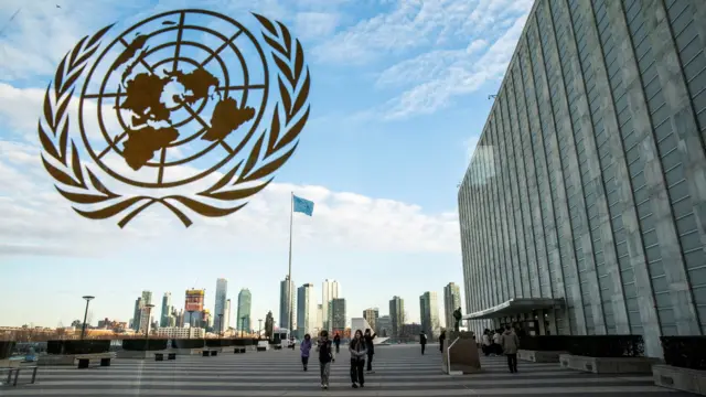 The United Nations emblem seen outside the UN HQ in New York